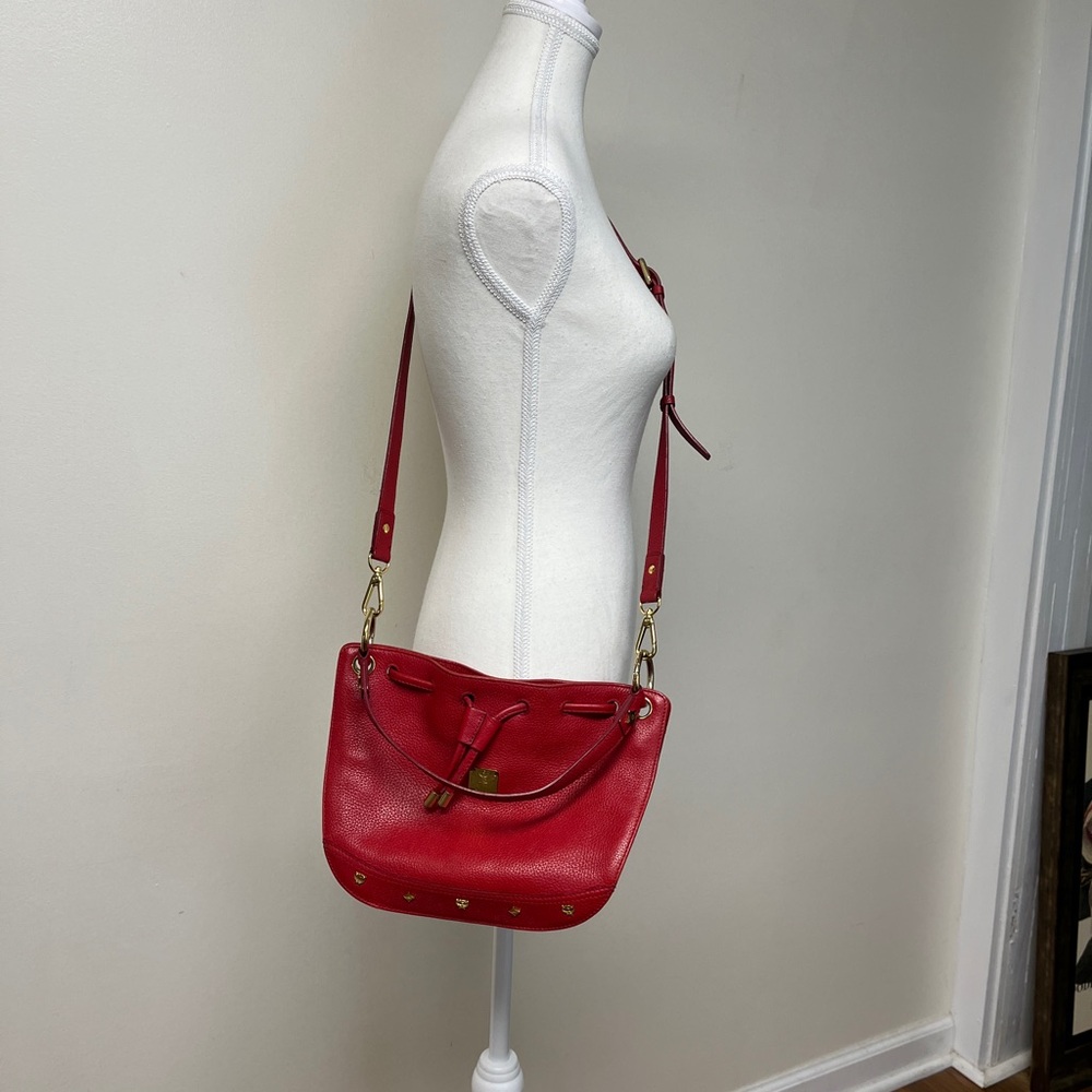 MCM,EUC,Red Pebbled Leather Shoulder Bag with Gold Accents, COA, 11.5x8.5x4”❤️!! - Picture 2 of 16